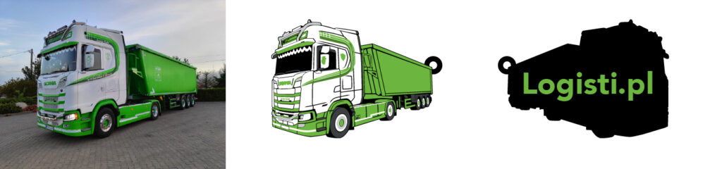 Personalizowany brelok Scania zielono-biały dla Logisti.pl – realizacja testowa

