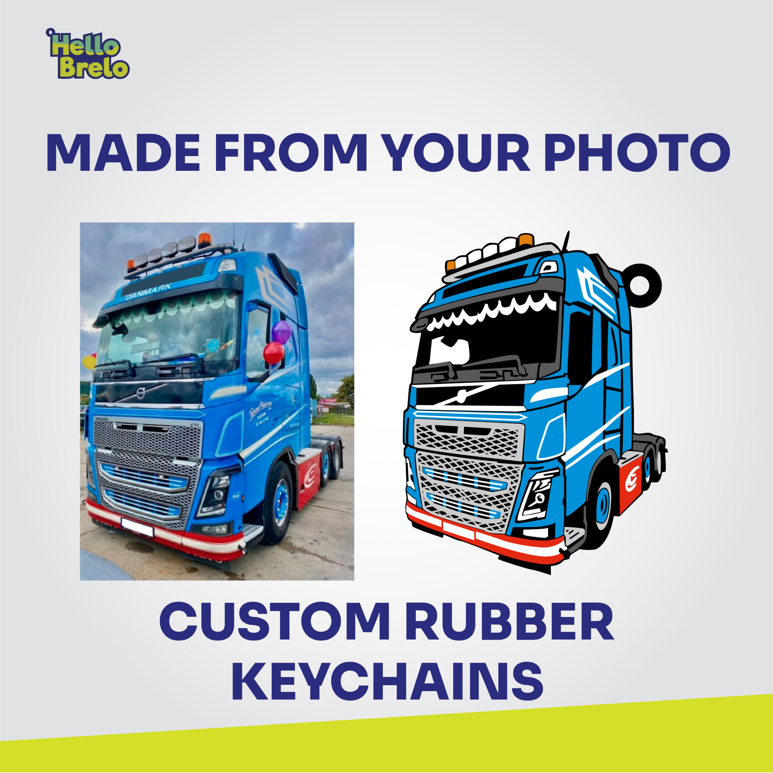 Custom Volvo keychain design based on a truck photo